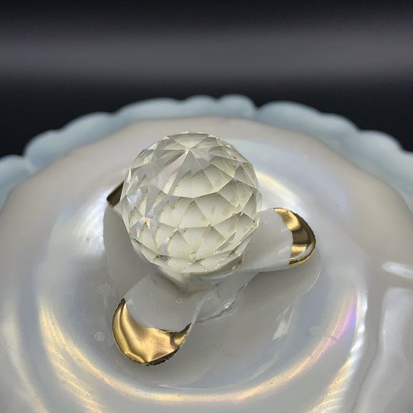 Vtg Italian Vanity Lidded Dish Blue White Pearlescent Retro Correct Glam Boudoir - Picture 12 of 14